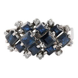 White gold ring with sapphires and diamonds