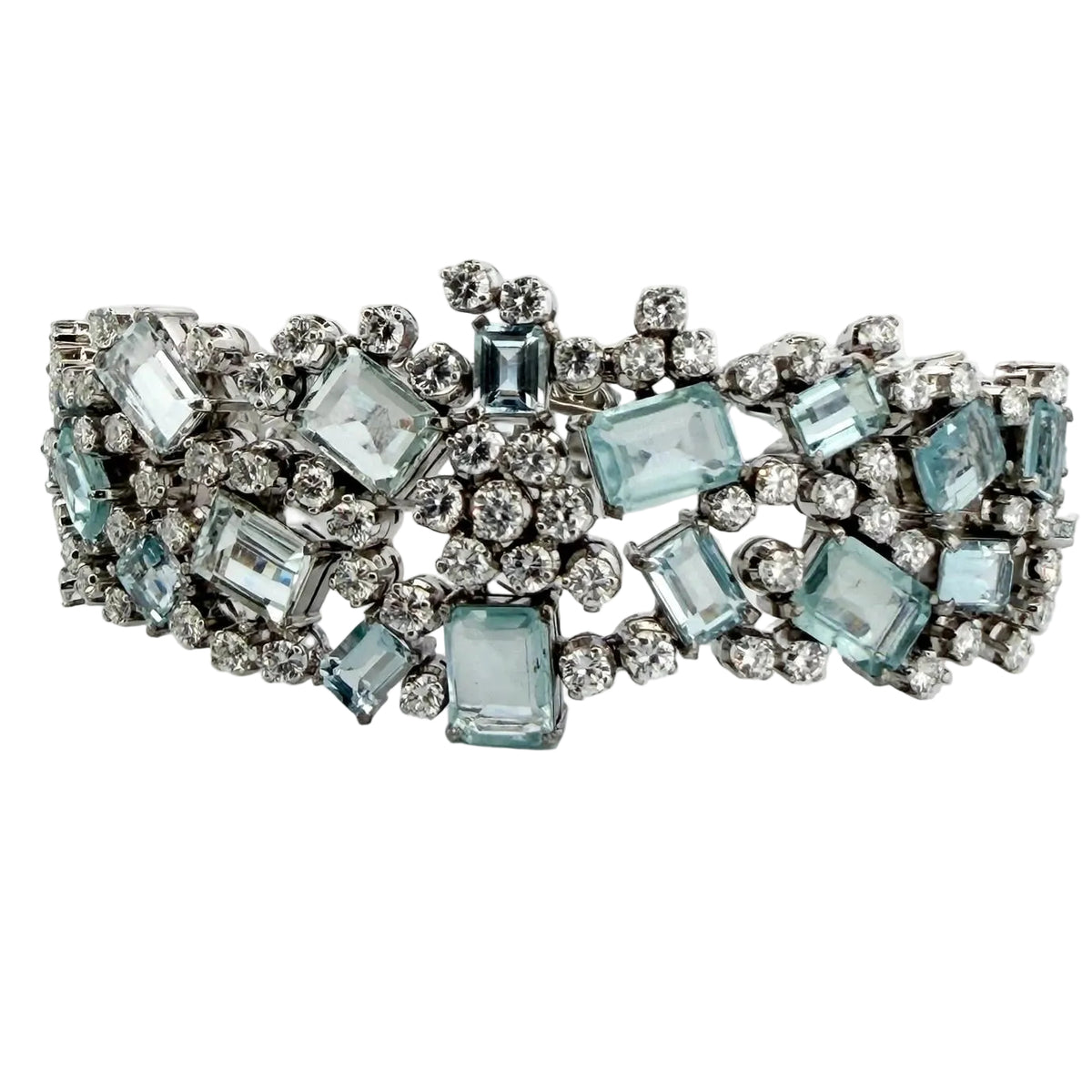 White gold bracelet with aquamarines and diamonds