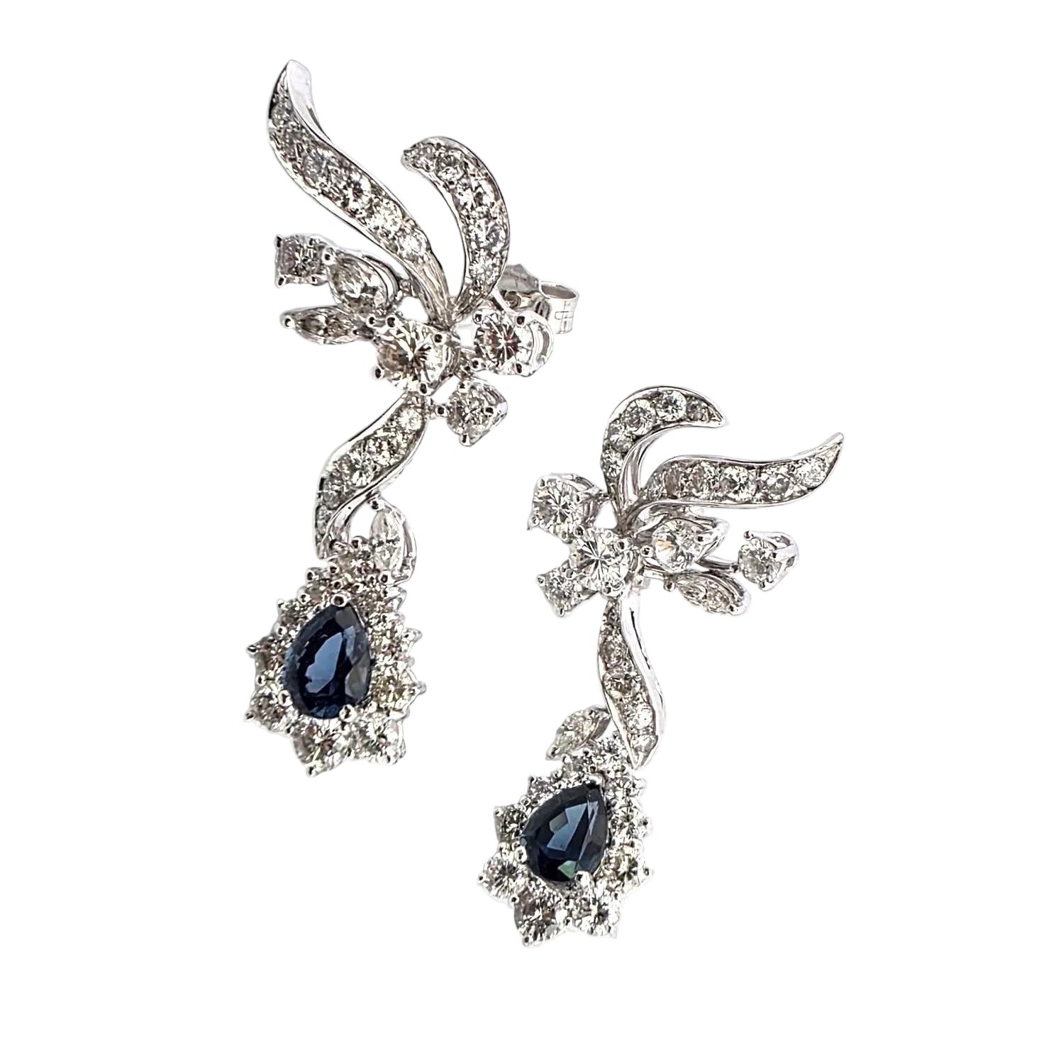 White Gold Dangle Earrings with Sapphires and Diamonds
