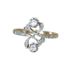 Bague Toi & Moi en or jaune, platine et diamants