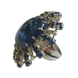 Cocktail Ring in White Gold, Sapphires, and Diamonds