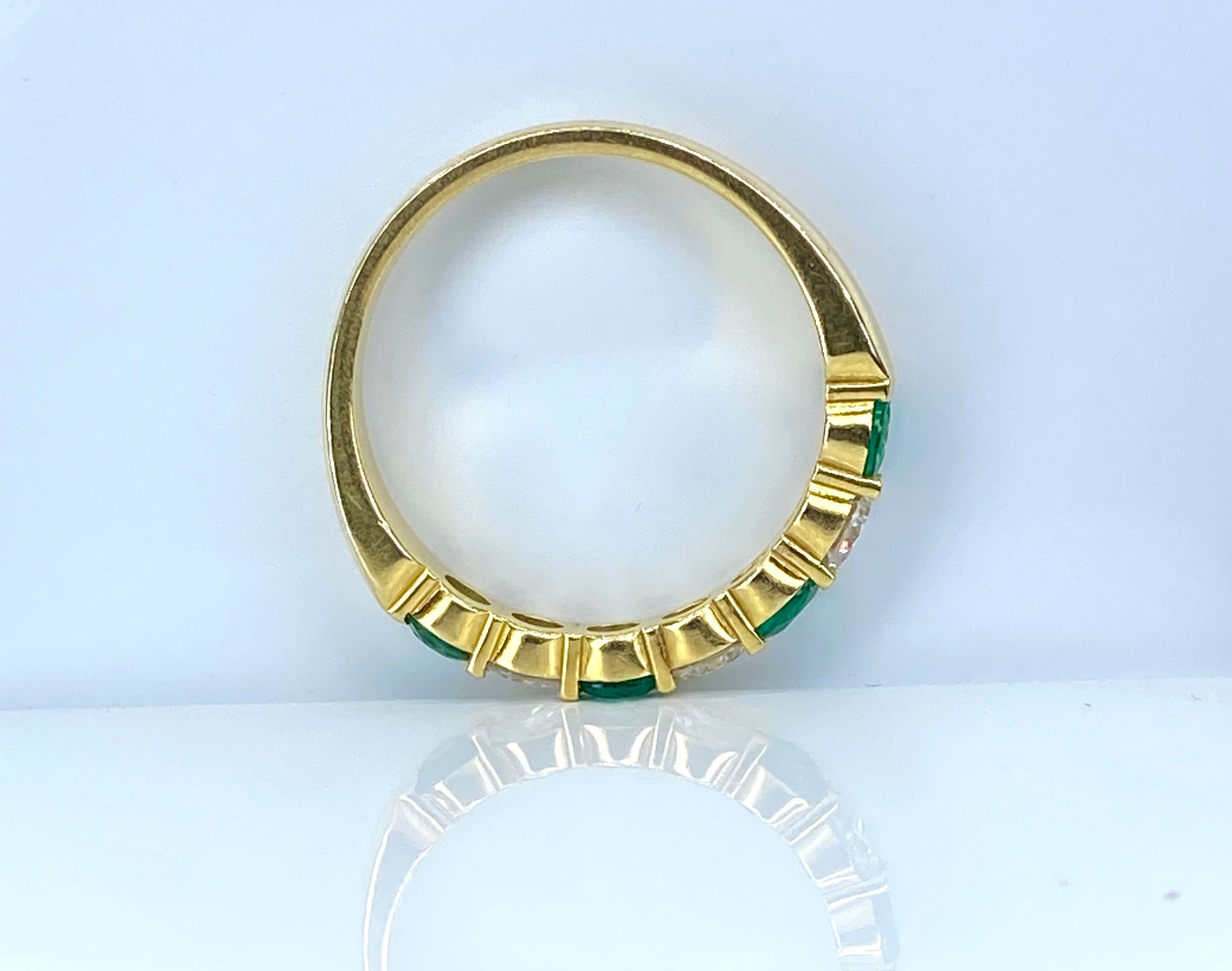 Yellow Gold Wedding Band with Emeralds and Diamonds