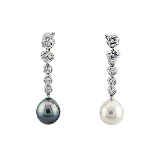 CARTIER Drop Earrings in platinum, pearls, and diamonds
