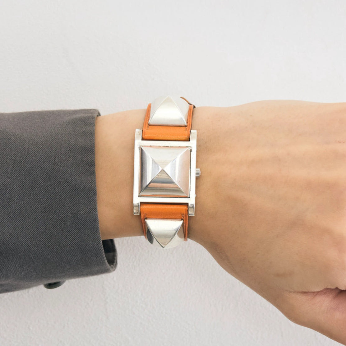 Watch Hermès "Medor" - Orange leather and silver
