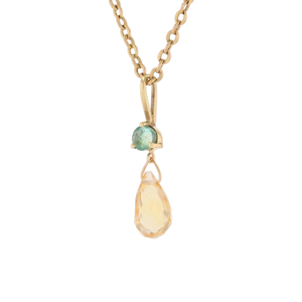 Yellow gold pendant with emerald and citrine