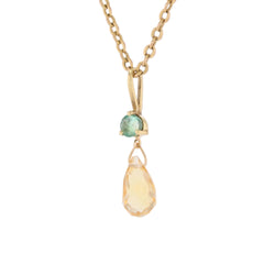 Yellow gold pendant with emerald and citrine