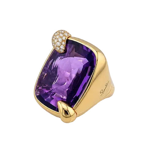 POMELLATO Cocktail Ring in yellow gold, Amethyst, and Diamonds