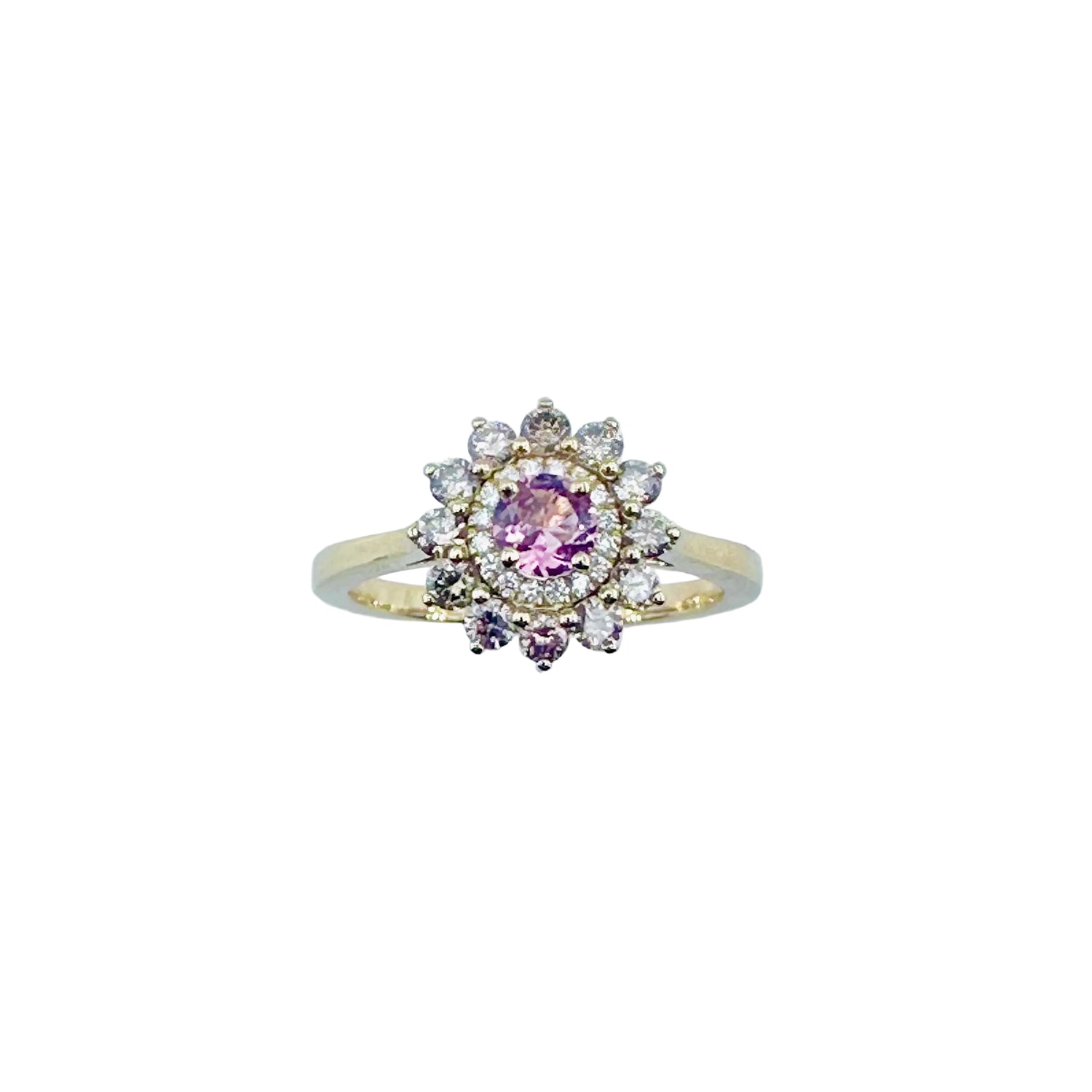GEMMYO "Lefkos Camaïeux" Entourage Ring in yellow gold, Tourmaline, and Diamonds