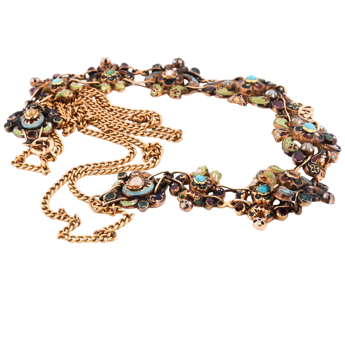 Yellow gold and enamel necklace