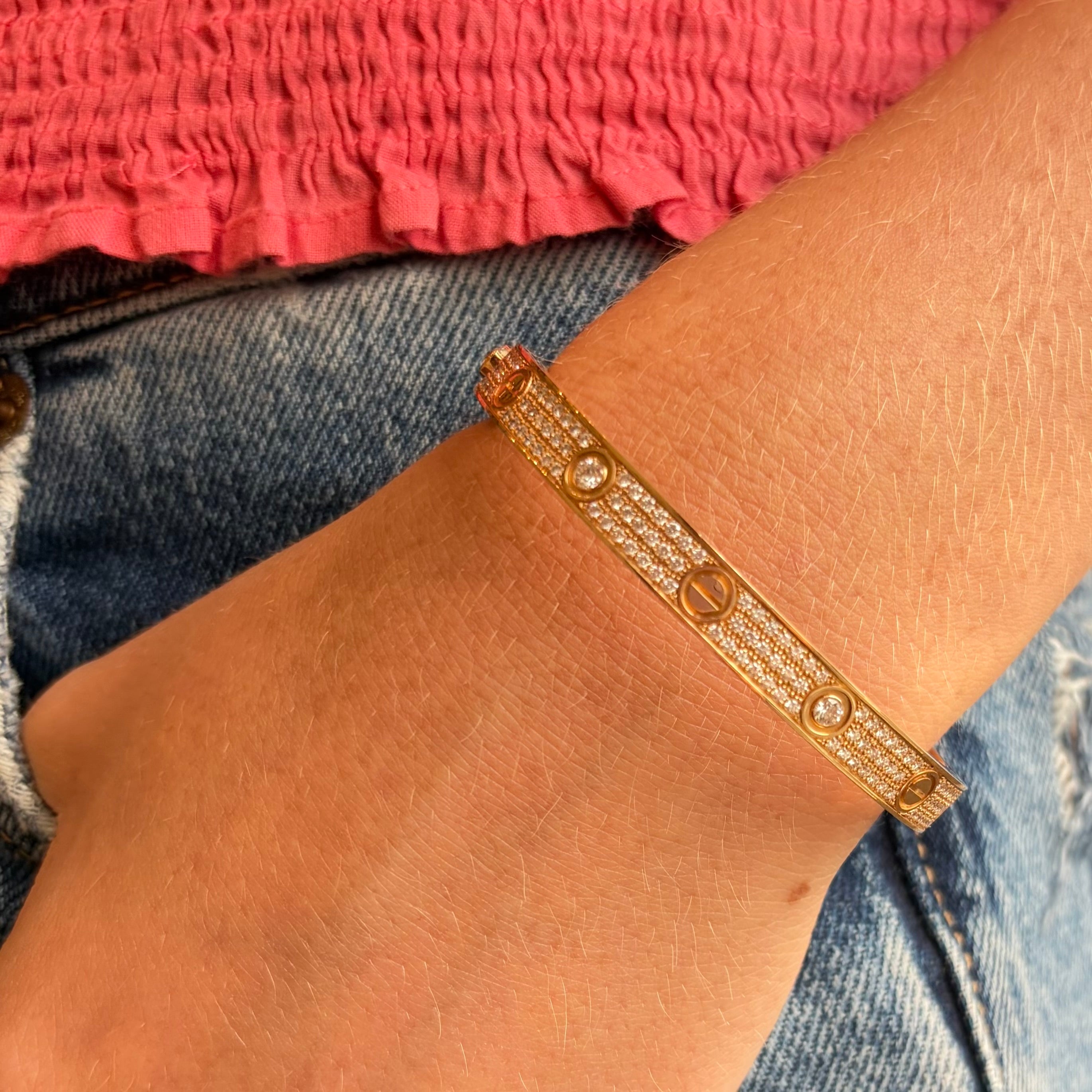 CARTIER "Love" Bracelet, Classic Model, Pave with Rose Gold and Diamonds