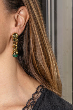 Boucles d'oreilles Pendantes Or jaune Malachite