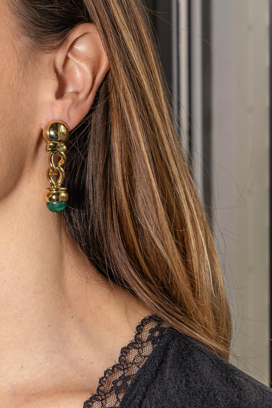 Boucles d'oreilles Pendantes Or jaune Malachite