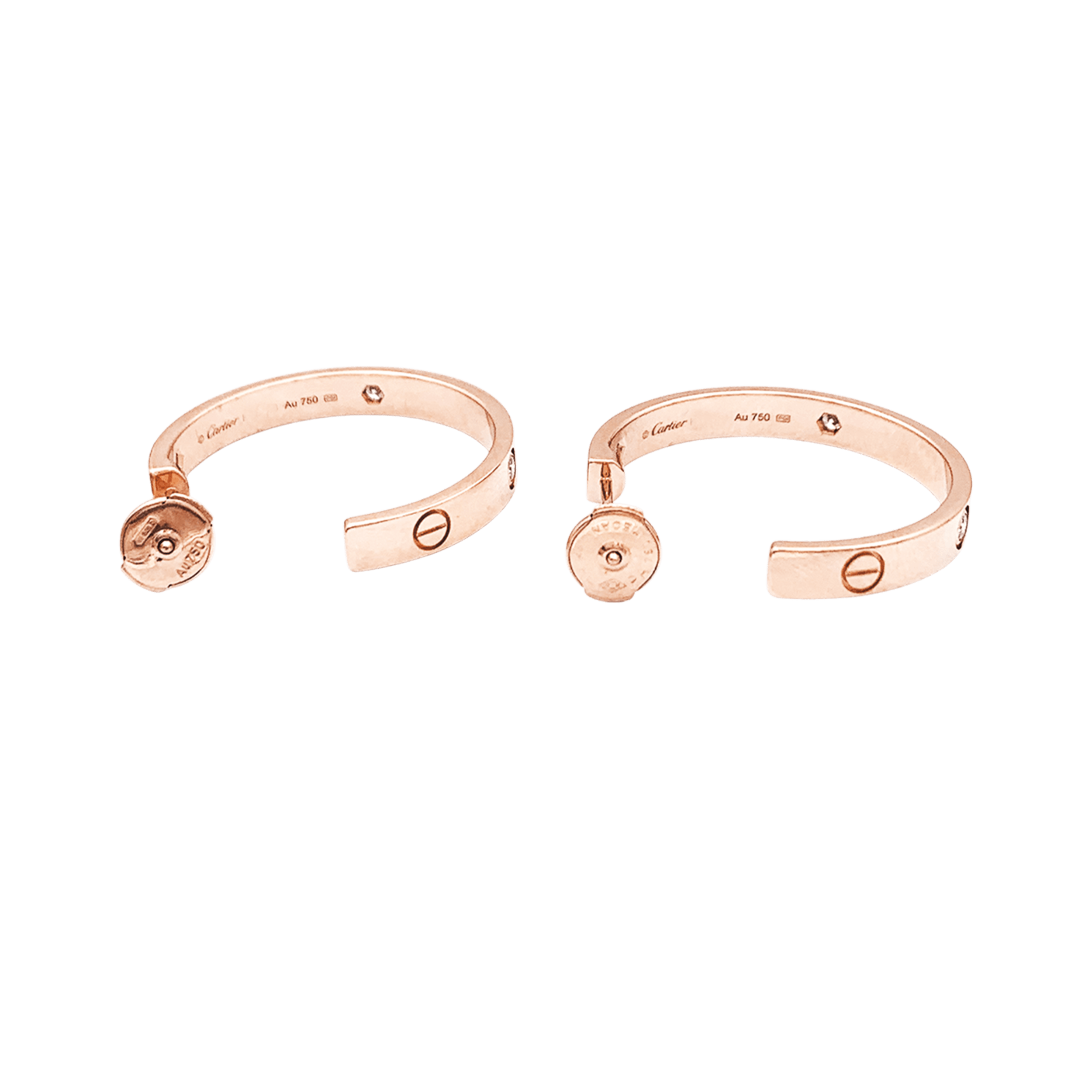 Boucles d'oreilles Cartier, "Love", or rose et diamants.