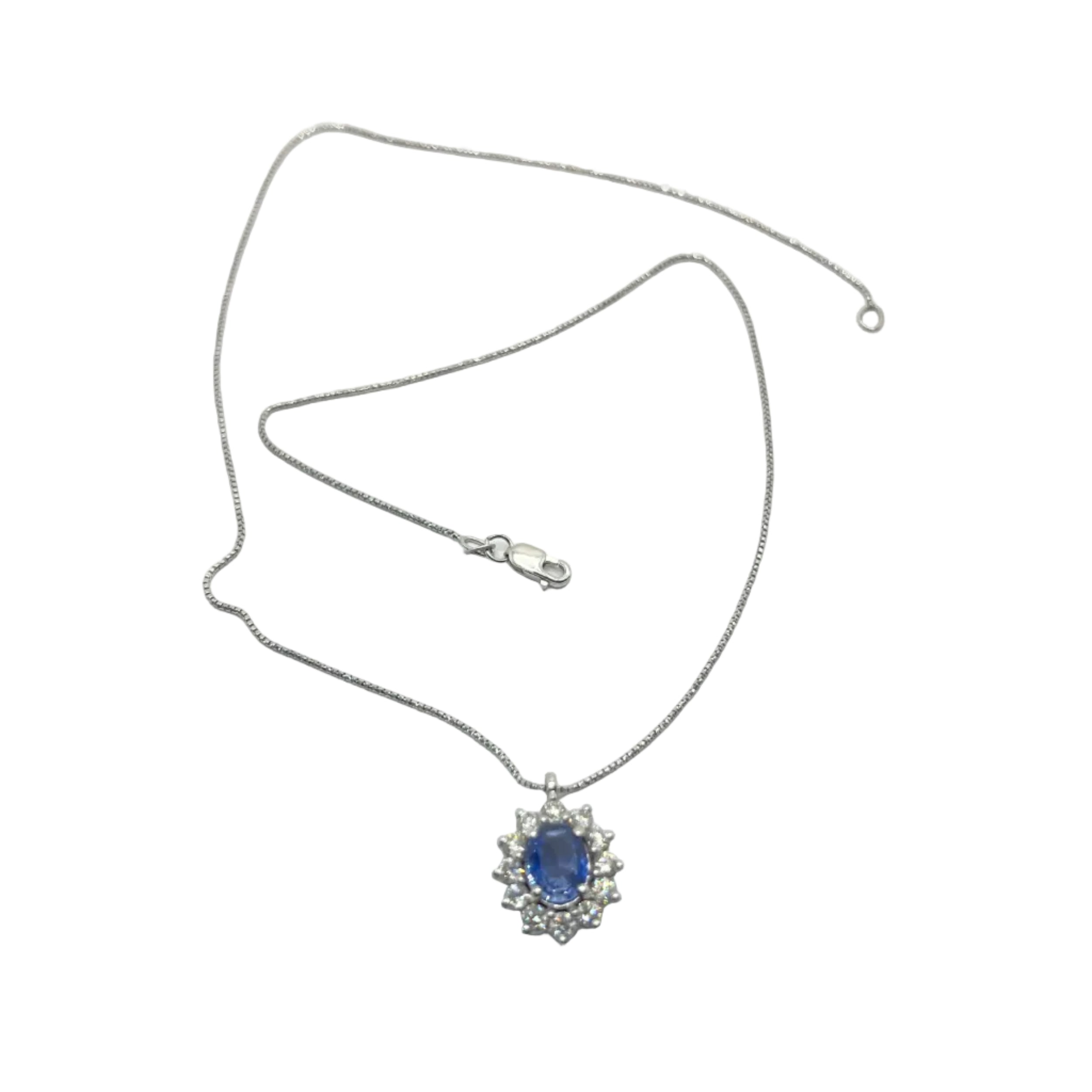 White Gold Necklace with Sapphire and Diamond Pendant