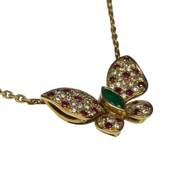 FRED "Articulated Butterfly" Pendant Necklace in yellow gold, rubies, emeralds, and diamonds