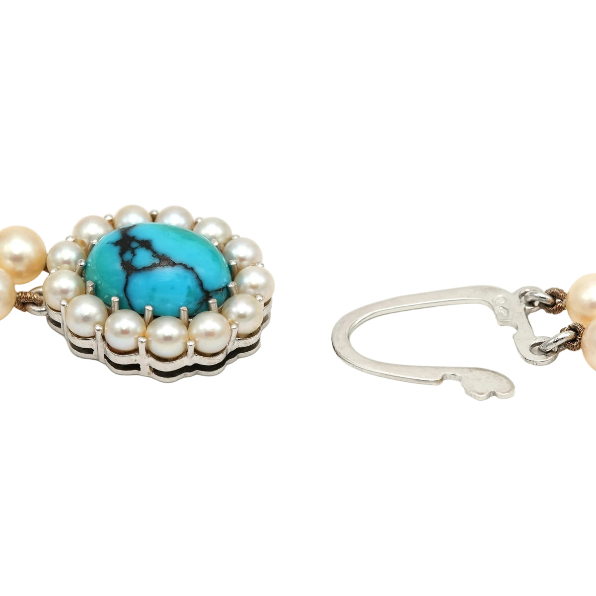 White Gold and Turquoise Pearl Necklace