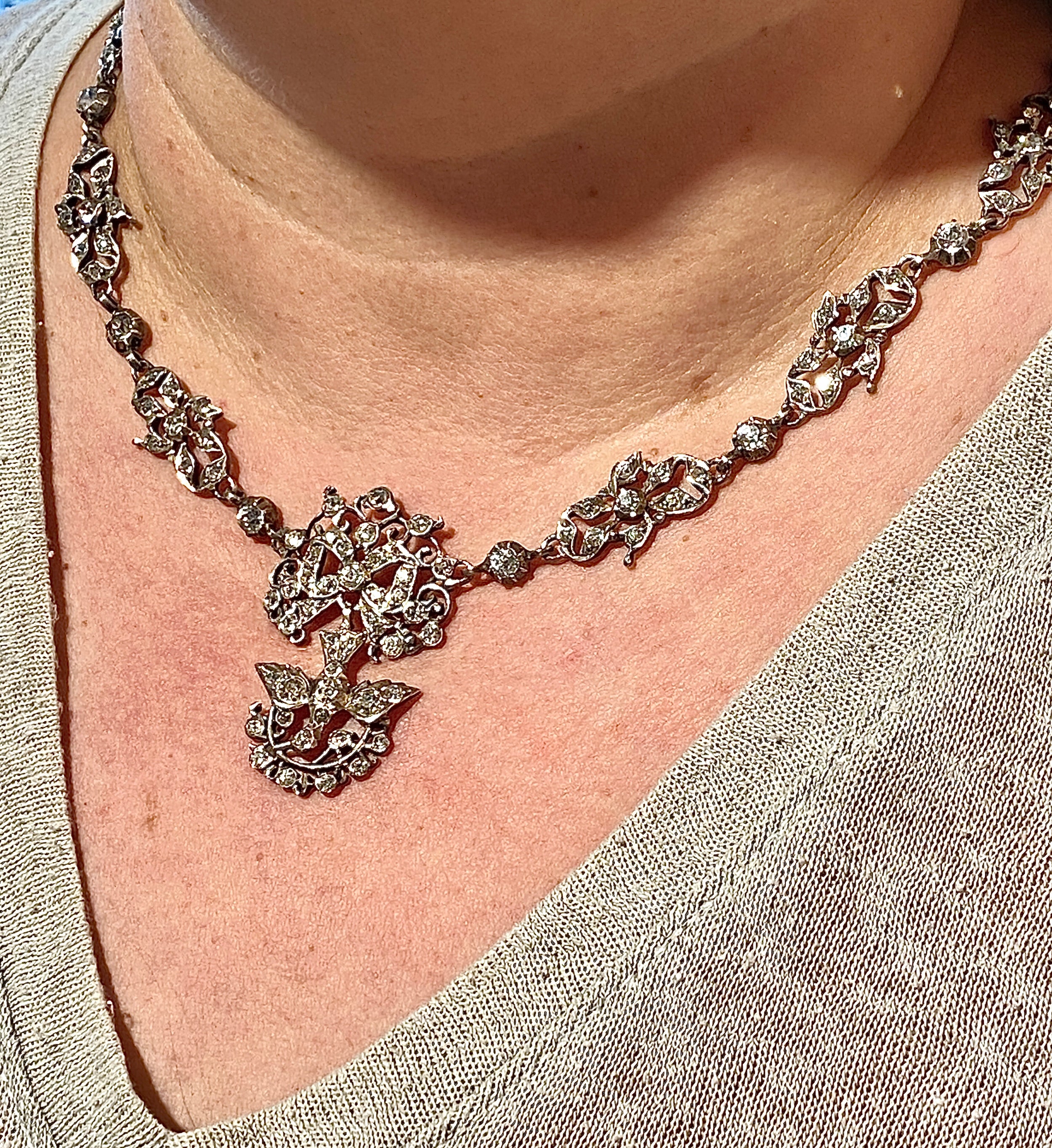 Silver and rhinestone Holy Spirit necklace, circa 1815–1830