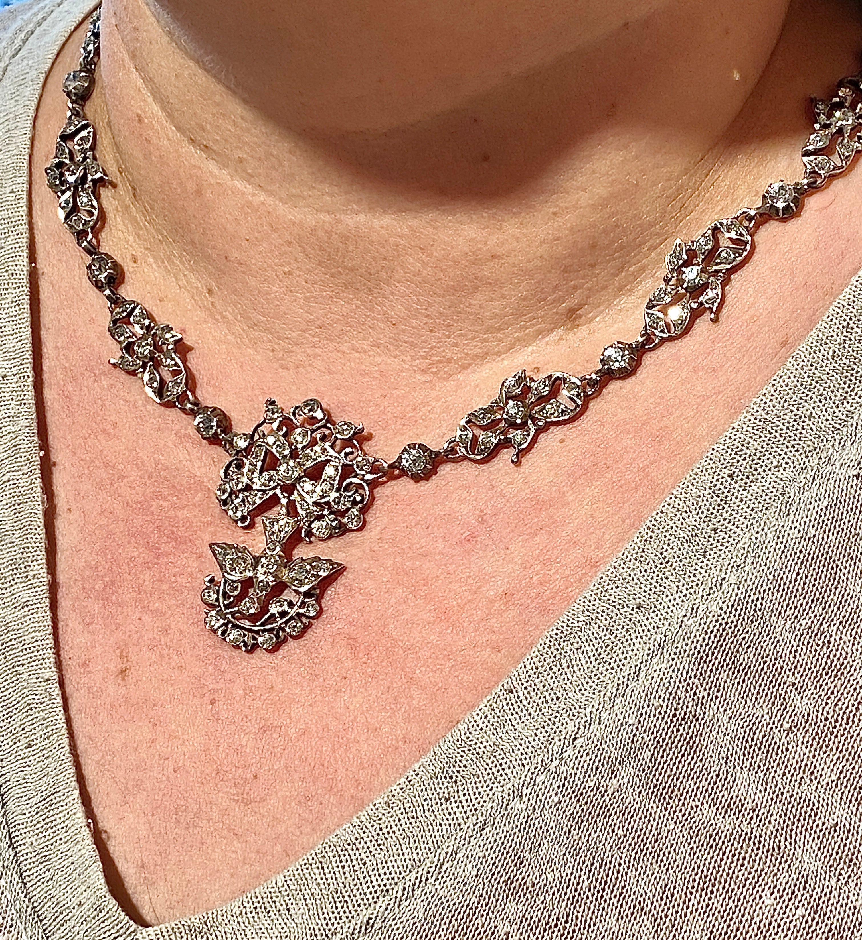 Silver and rhinestone Holy Spirit necklace, circa 1815–1830