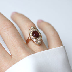 Vintage Marquise Ring with Red Spinel and Diamonds on Rose gold