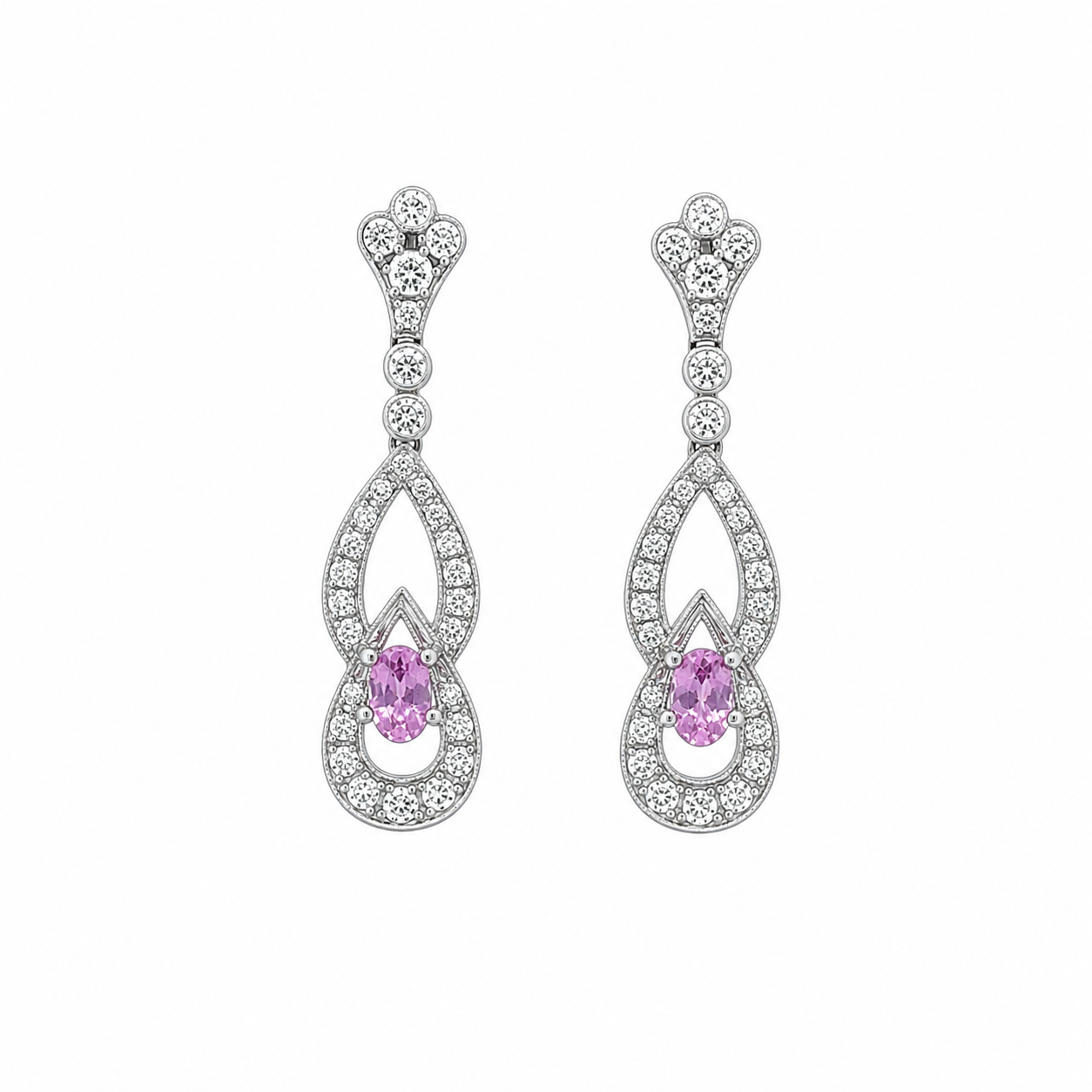 Boucles d'oreilles Pendantes en platine, saphirs et diamants