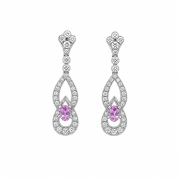 Boucles d'oreilles Pendantes en platine, saphirs et diamants