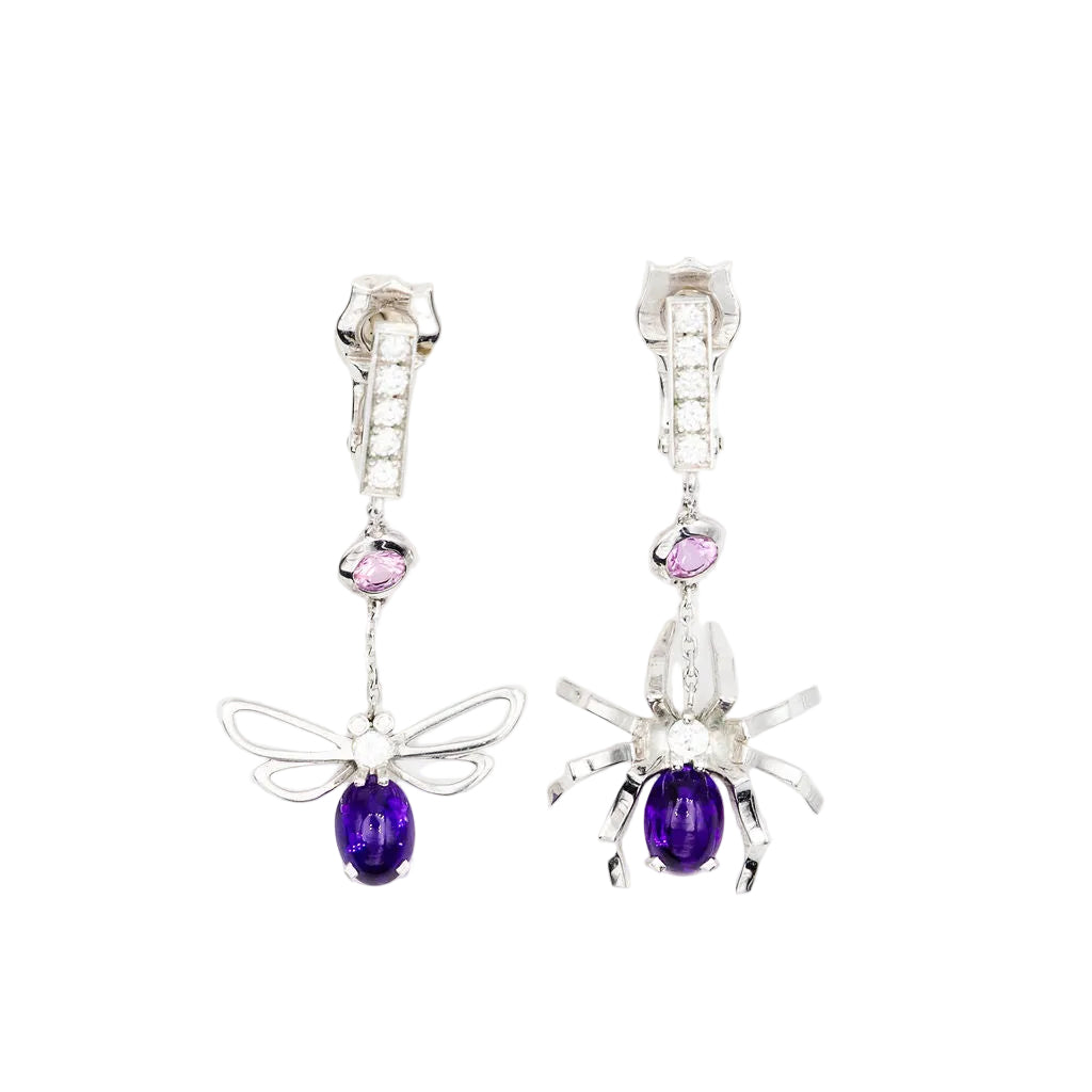 Earrings CHAUMET "Arrêtes moi si tu m'aimes" in white gold, amethyst, pink sapphires and diamonds