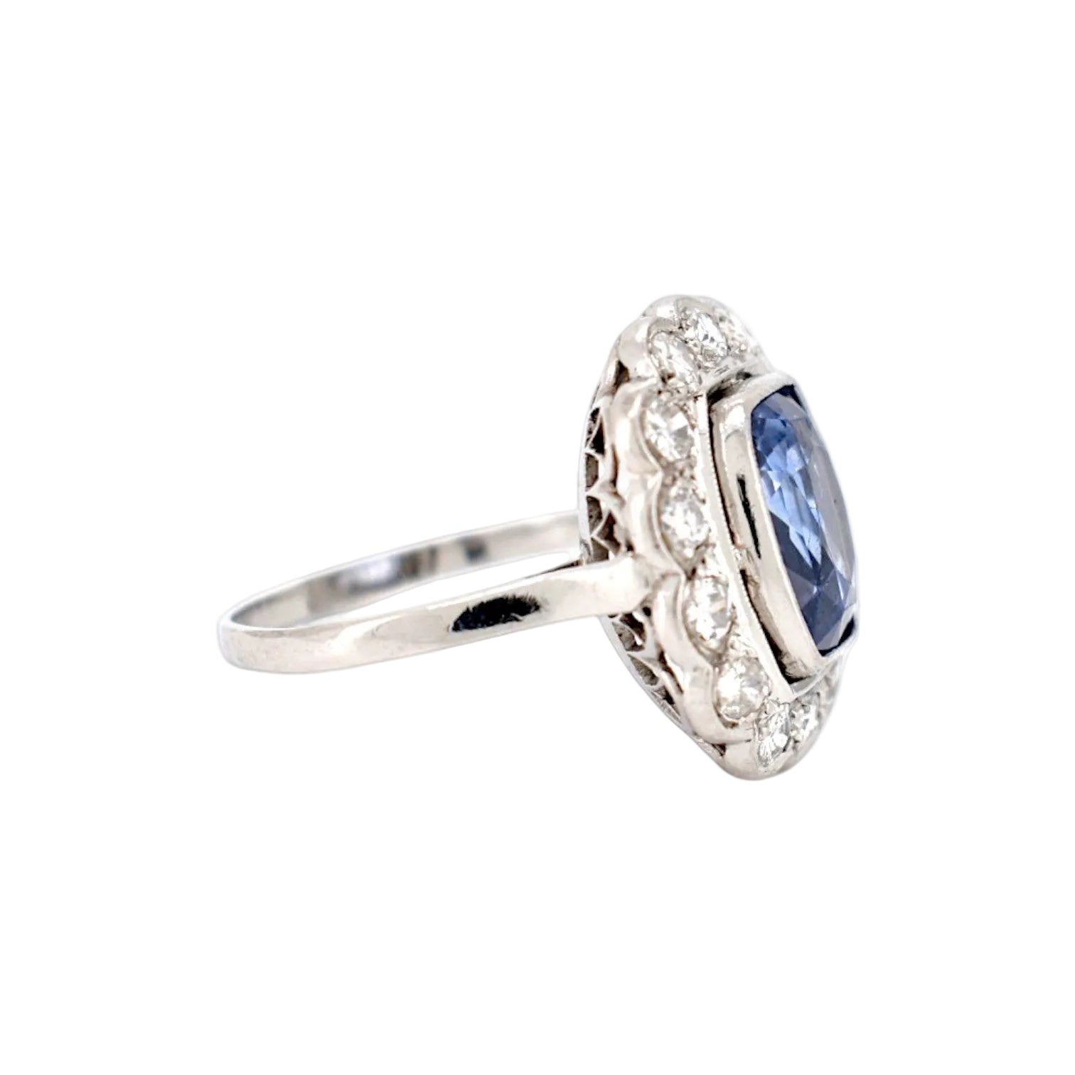 Platinum, Sapphire and Diamond Pompadour Ring