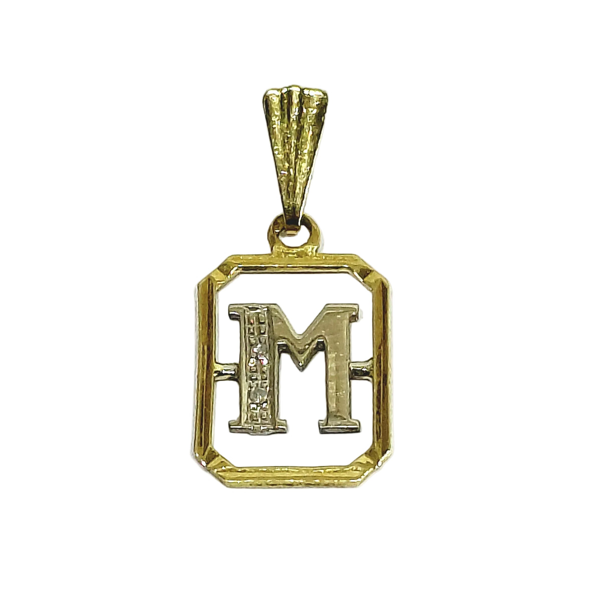 “M” Pendant in White gold, Yellow gold, and Diamonds