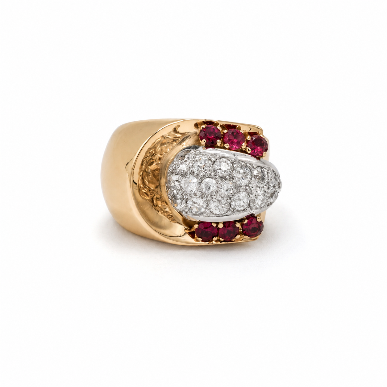 Tank Ring in Rose gold, Diamonds and Ruby