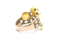 Yellow Gold Cocktail Ring with Pearls and Diamonds