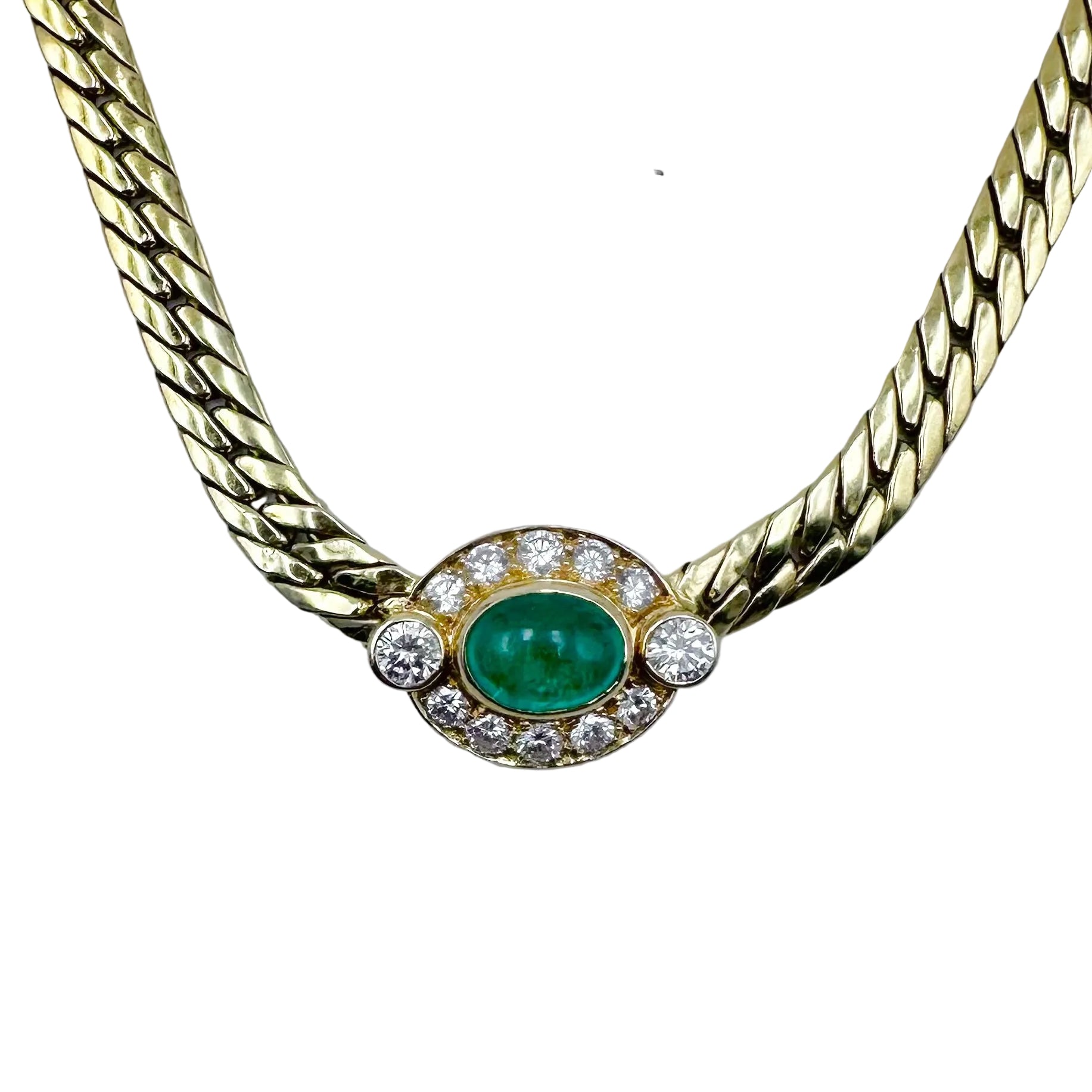 Yellow Gold Link Necklace with Emeralds, Sapphires, and Diamonds