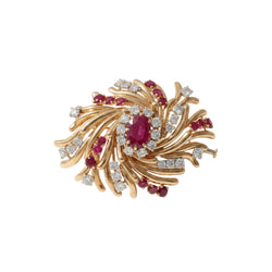 Rose Gold, Ruby, and Diamond Clip Brooch