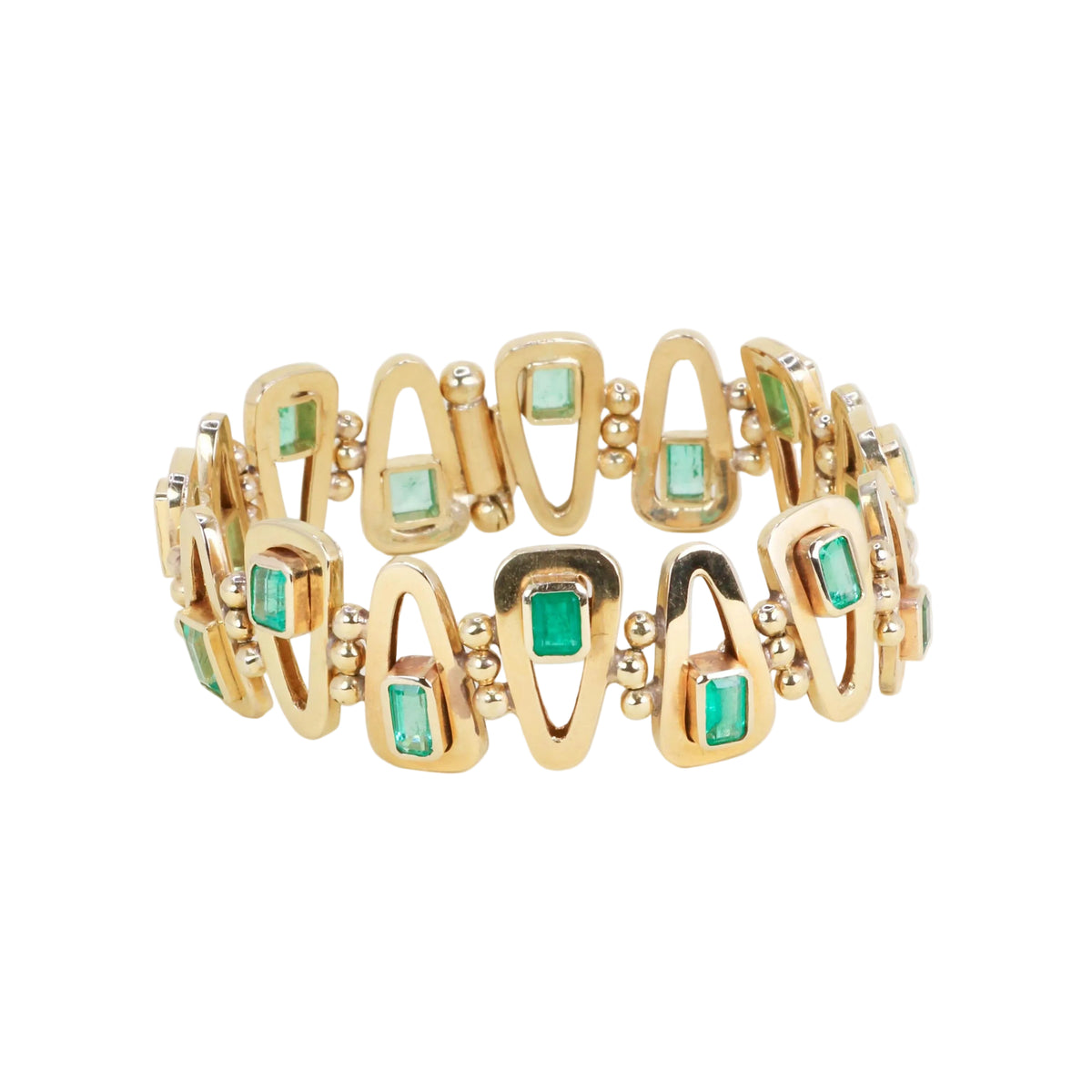 Yellow Gold Link Bracelet with Emeralds