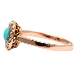"Entourage" Ring in Yellow Gold, Pearls, and Turquoise