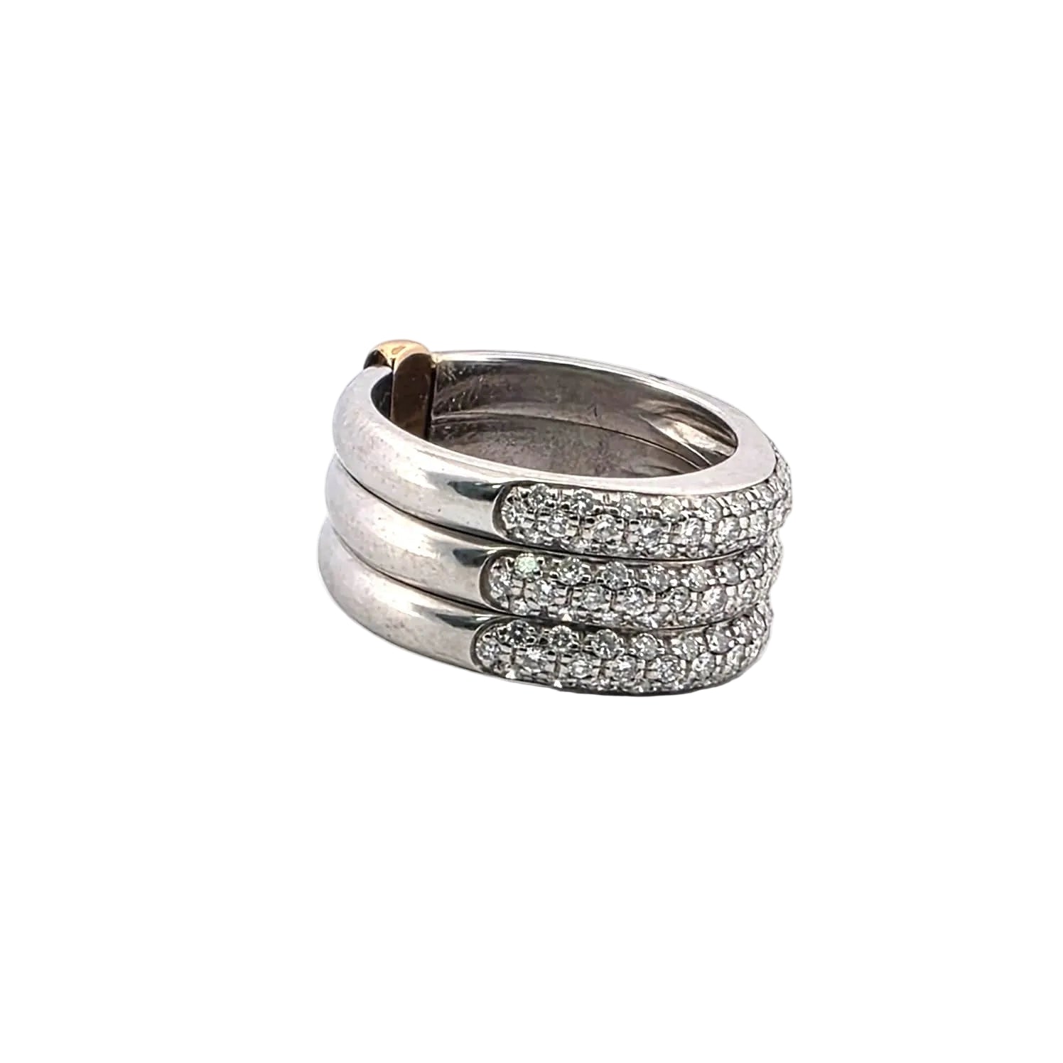 Ring Paved in white gold, yellow gold and diamonds.