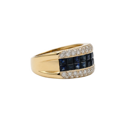 Yellow Gold Band Ring with Sapphires and Diamonds