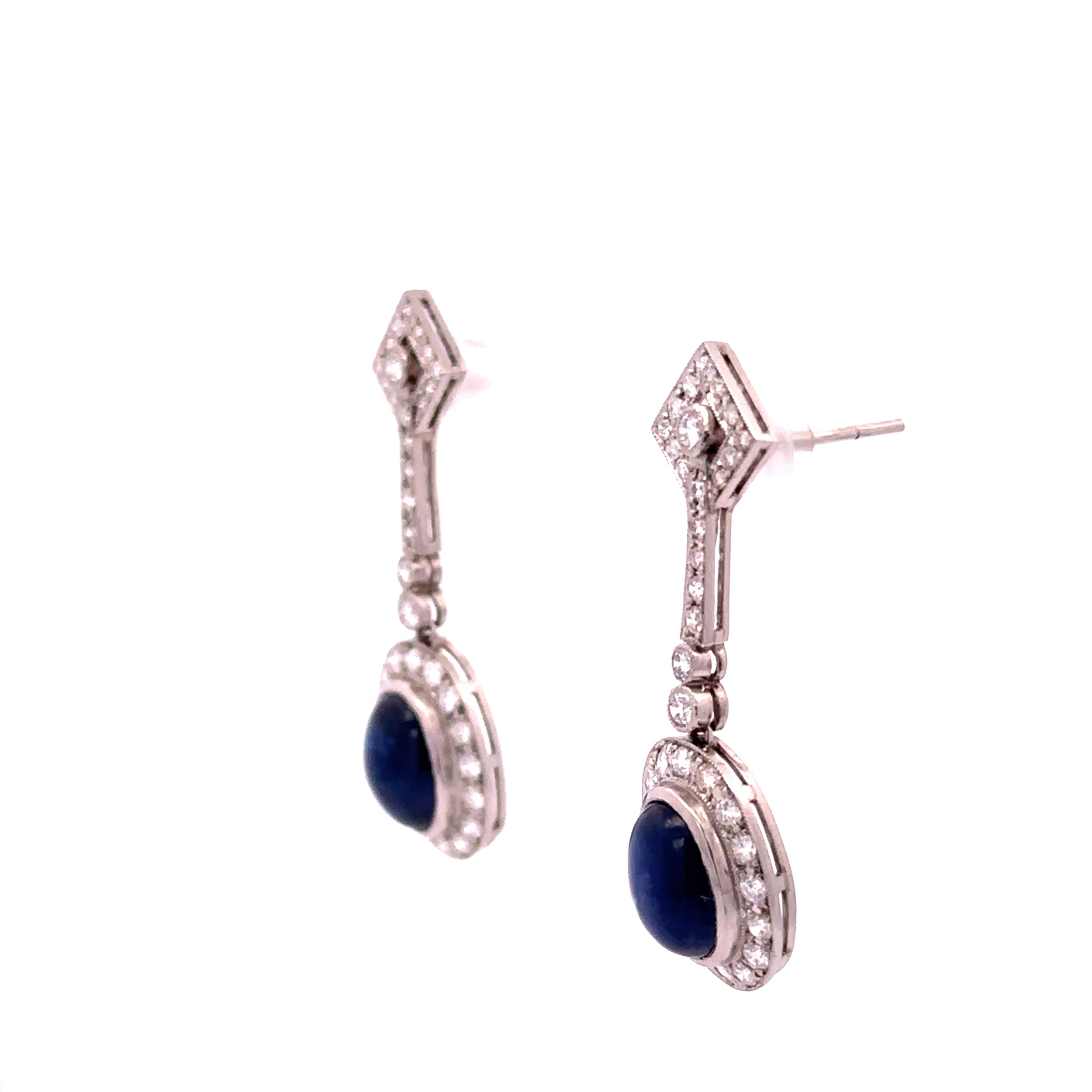 Platinum Drop Earrings with Sapphires and Diamonds