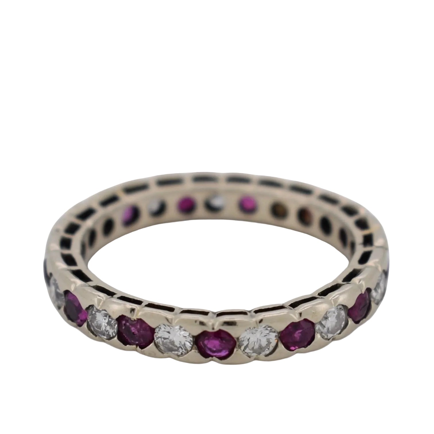 Wedding band ring in white gold with Ruby and Diamonds