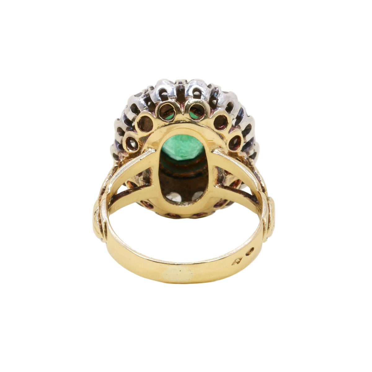 "Entourage" Ring in Yellow Gold, Silver, Emerald, and Diamonds