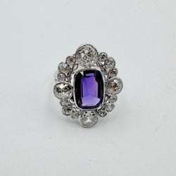 Pompadour Ring in Platinum, Amethyst, and Diamonds