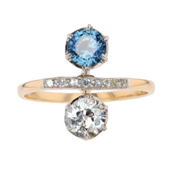 "Toi & Moi" Ring in Yellow Gold, Sapphire, and Diamonds