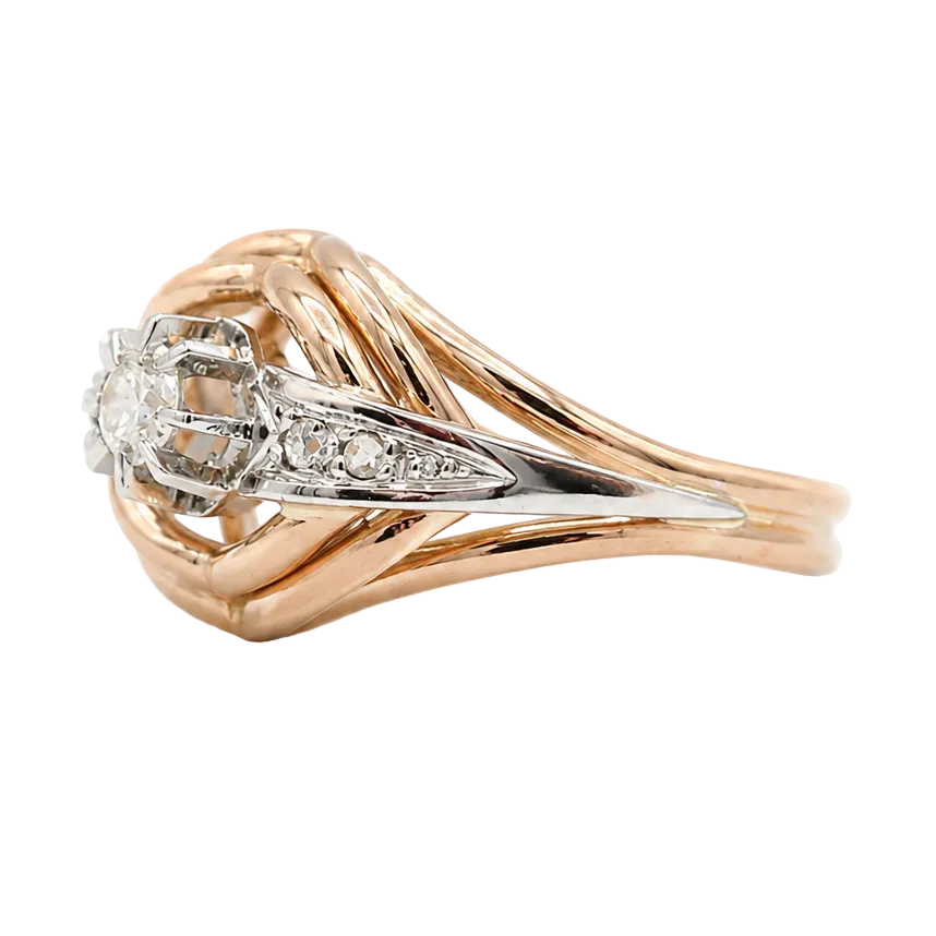 Ring in white gold, rose gold, and diamonds