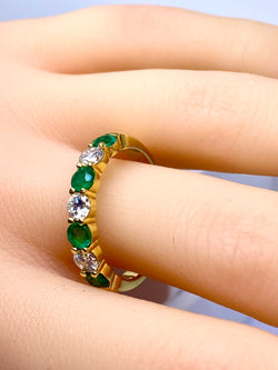 Yellow Gold Wedding Band with Emeralds and Diamonds