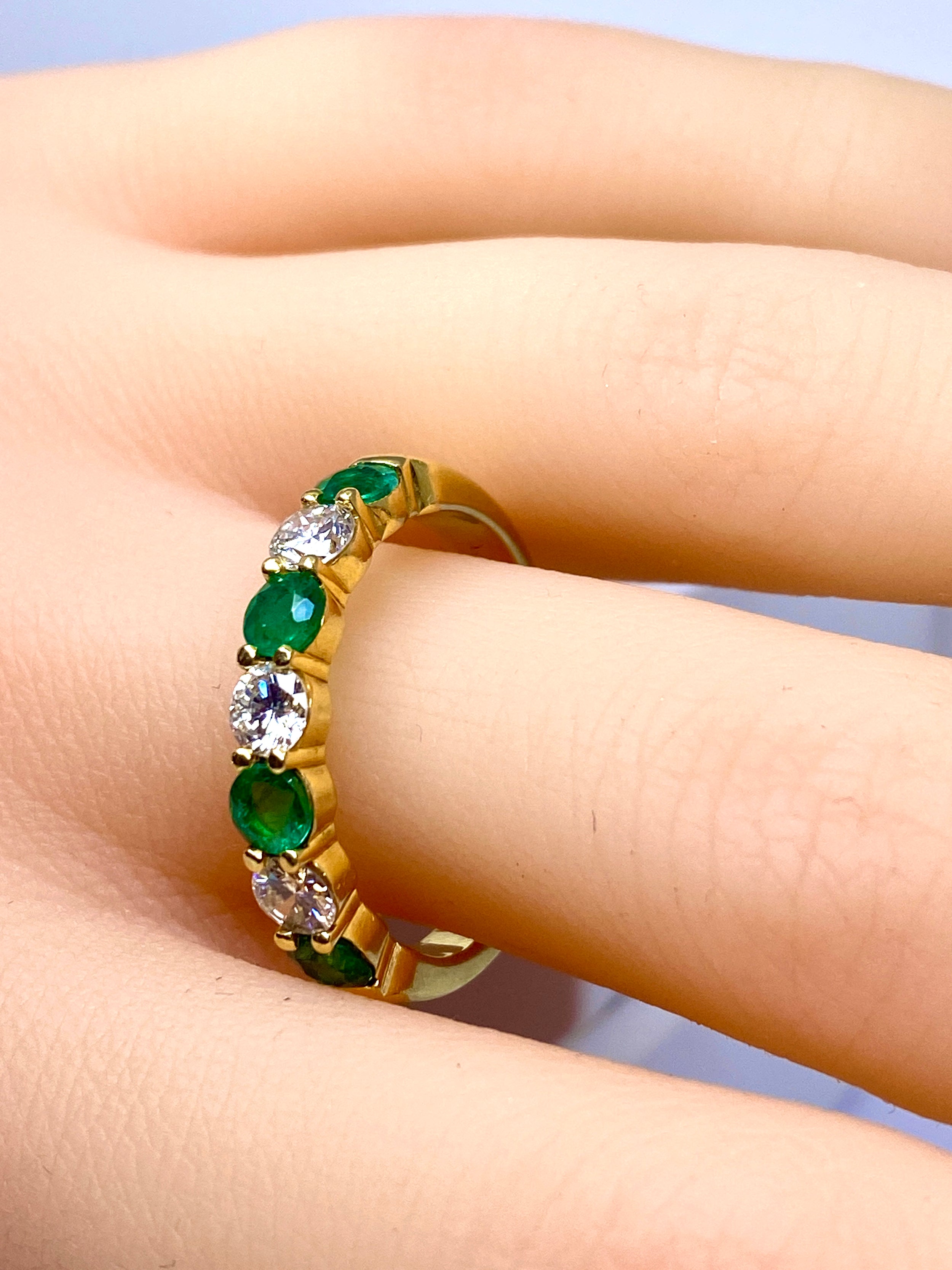 Yellow Gold Wedding Band with Emeralds and Diamonds