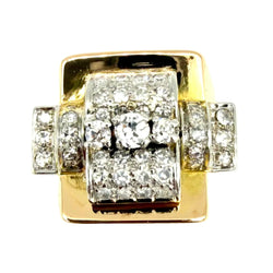 Tank Ring in yellow gold, Platinum, and Diamonds