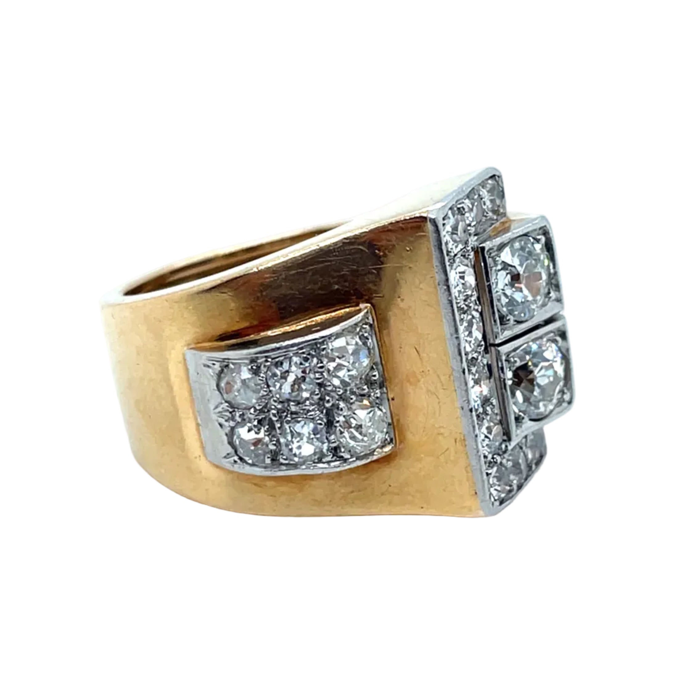 Ring Tank in yellow gold, paltinium and diamonds.