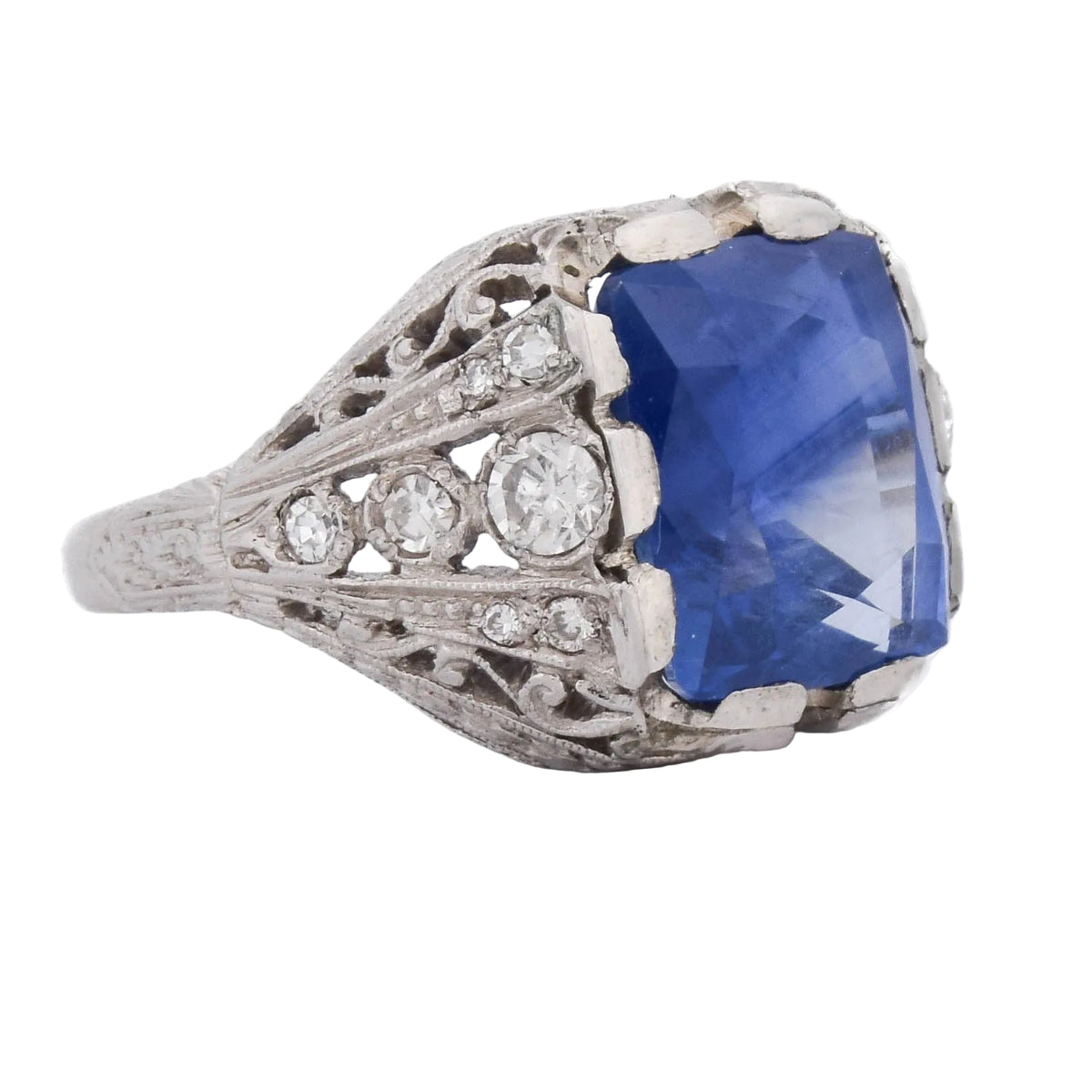 Cocktail Ring in Platinum, Sapphire, and Diamonds