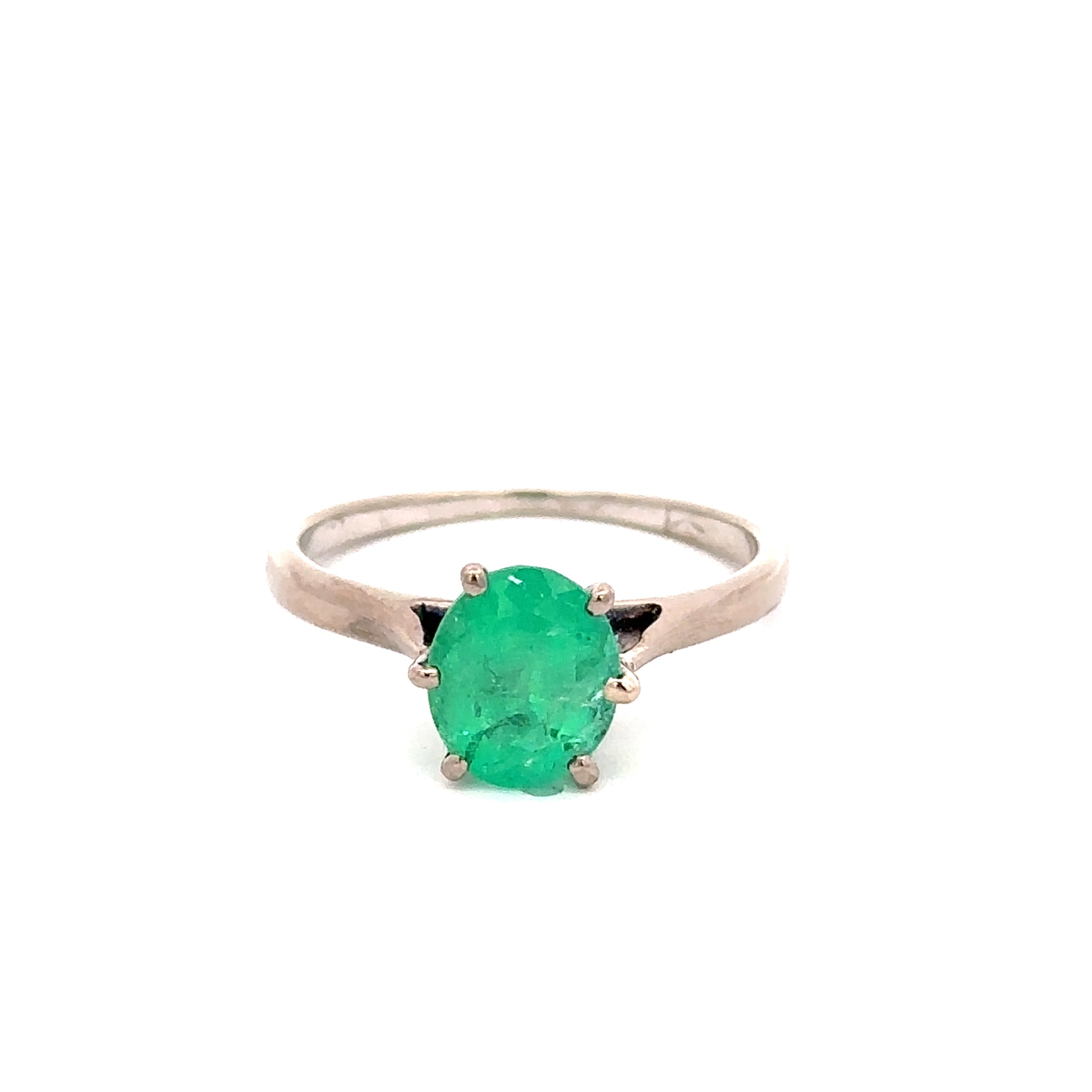 White Gold and Emerald Solitaire Ring