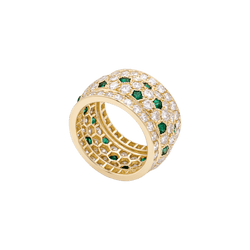 CARTIER "Nigeria" Band Ring in yellow gold, emeralds, and diamonds