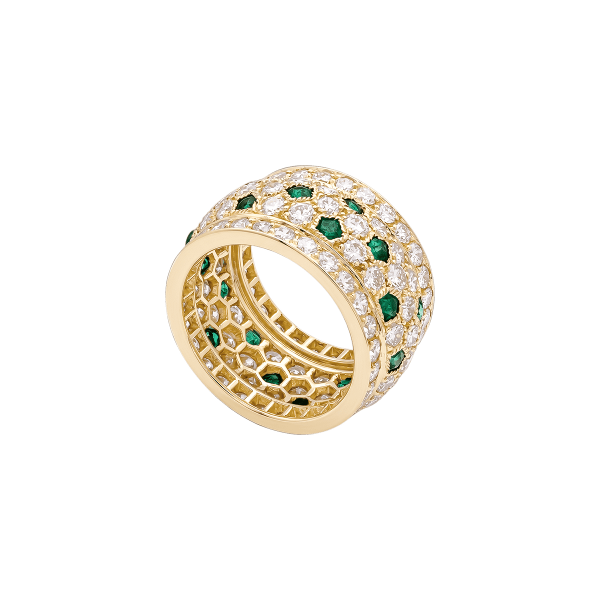 CARTIER "Nigeria" Band Ring in yellow gold, emeralds, and diamonds